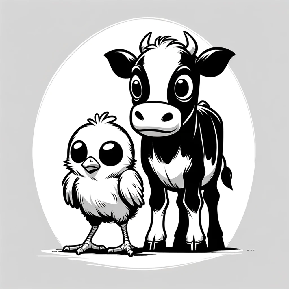 Peep the chick and Moo the calf, stencil style