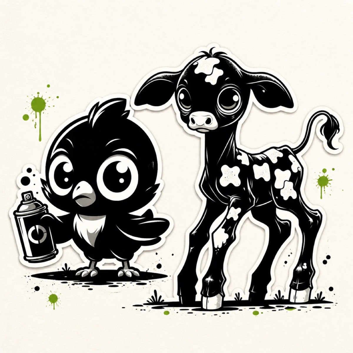 Moo the calf and Peep the chick as stickers